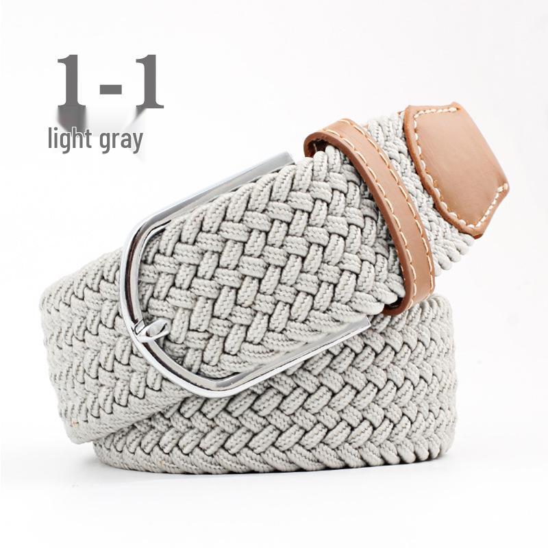 Korean Style Elastic Braided Canvas Belt with Pin Buckle for Men and Women