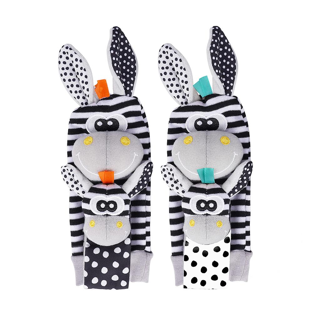4 PZ/SET Calzini Sonaglio per Bambini Set Sonagli da Polso Animali di Peluche Carini Calzini Trova Piedi 0~12 Mesi Per Neonati Regalo
