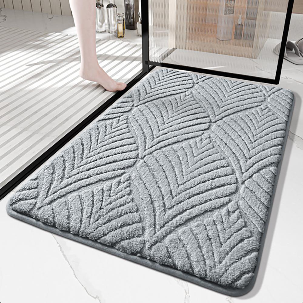 Bathroom Mat with Non-Slip PVC Backing, Absorbent Jacquard Plush Bath Rug, Machine Washable, 4 Size Options