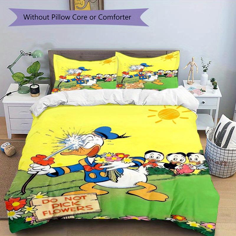 3pcs Spoof Donald Duck Bedding Set, Including 1 Quilt Cover and 2 Pillow Shams, Without Filling, Soft and Comfortable Home Bedroom Fabric, Fashio