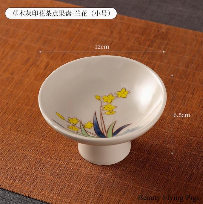 1pc Ceramic Dim Sum Tray Afternoon Tea and Snack Plate Chinese Style Sacrificial Dishes Kitchen High Footed Dish Household Items