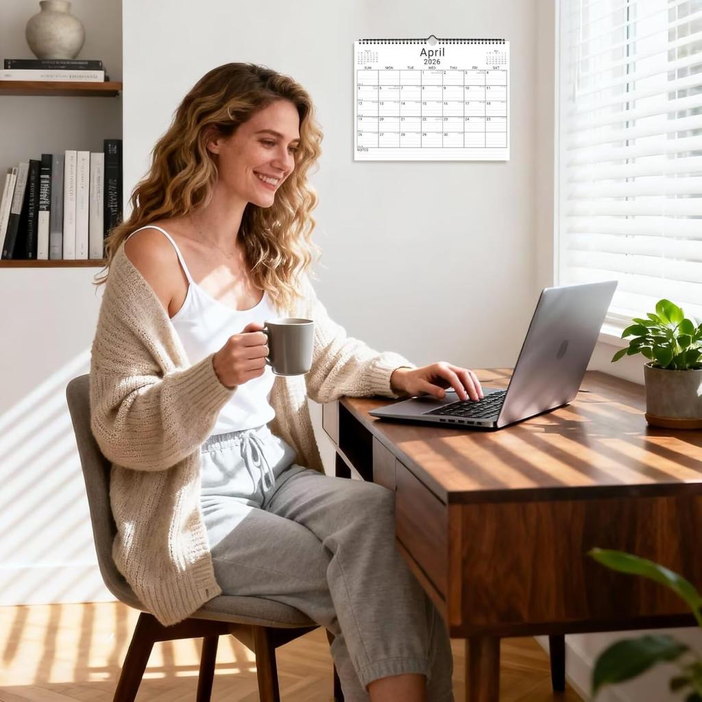 2026 Wall Calendar, 12 Month 11”x8.5 ‘’ Year Monthly Organizer from January 2026-2027 Small Mini Horizontal Blank Spiral Bound Wire Hanging