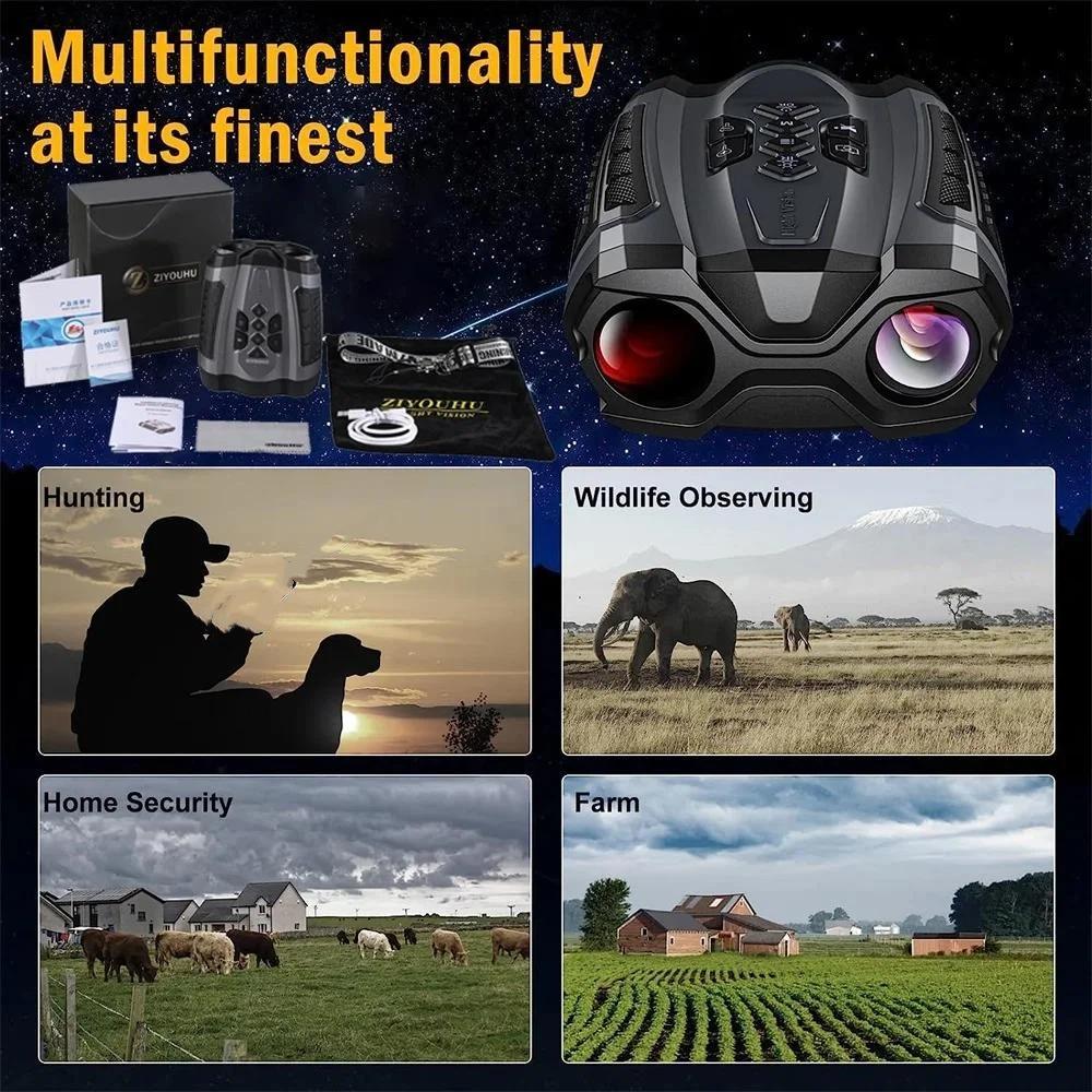 5K Binoculars, Infrared Night Vision Goggles, 10x Digital Zoom, Rechargeable, with a 3-inch Large Screen