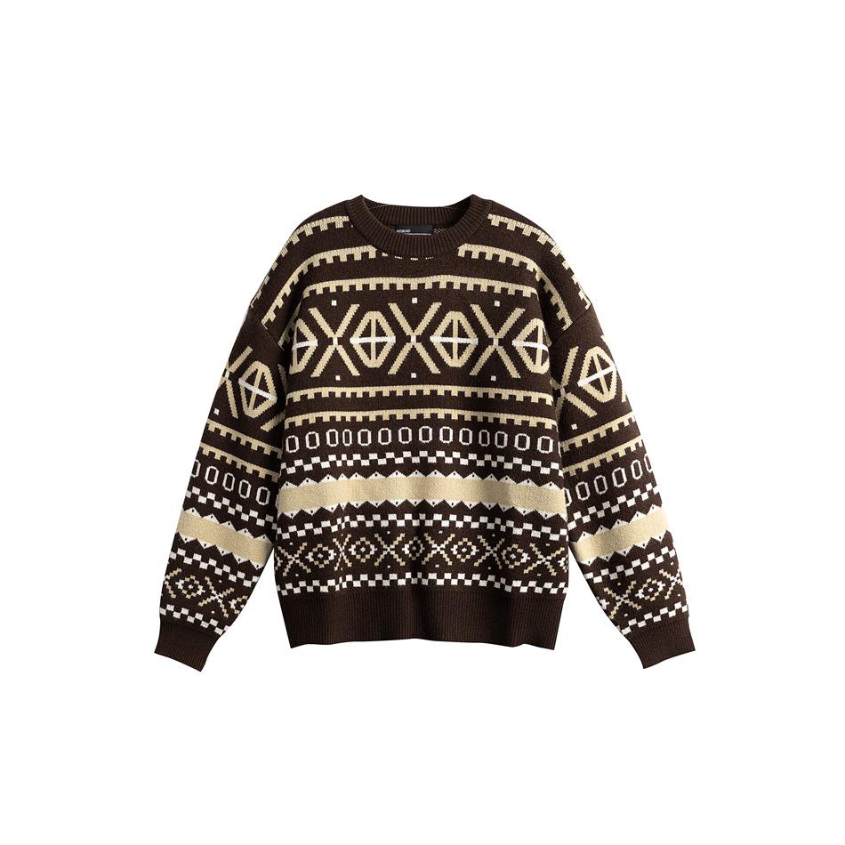 

Мужской ретро вязаный свитер Fair Isle от NotBrand - Осень/Зима, Свободный крой, Круглый вырез, Ленивый стиль M95403 XL кофейный