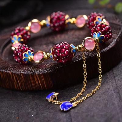 Natural Garnet Bracelet, Multi-circle Fashion Pomegranate Jewelry, Garnet Grape Tourmaline Woven Exquisite Ball