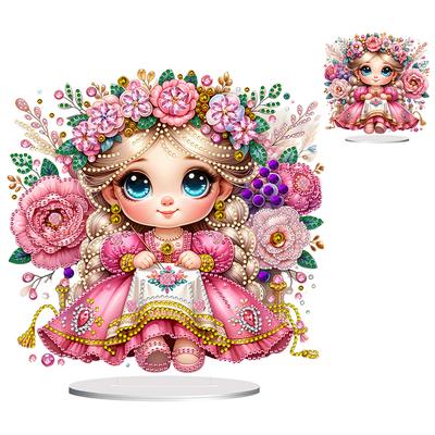 2D/Flat Girl DIY Double-Sided Diamond Painting Desktop Ornaments Kit 5D DIY Diamond Art Tabletop Decorations for Adults Beginner
