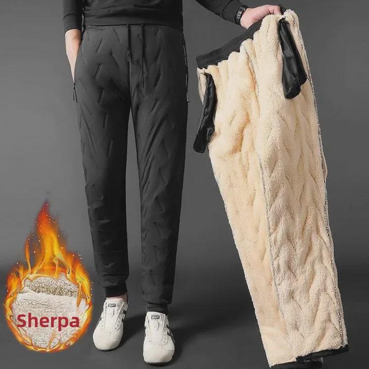 Men's Winter Warm Lambskin Pants: Fashionable, Thickened, Velvet-Lined, All-Match Casual Loose Fit.