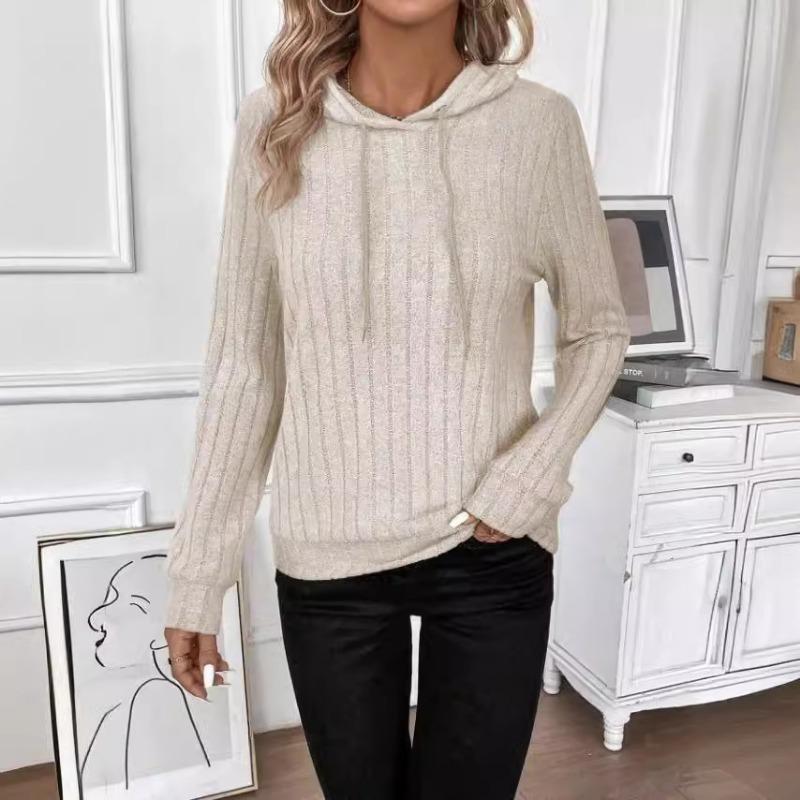 

Женская осенне-зимняя повседневная ребристая полосатая кофта-пуловер с капюшоном и длинными рукавами для женщин с капюшоном XL хаки