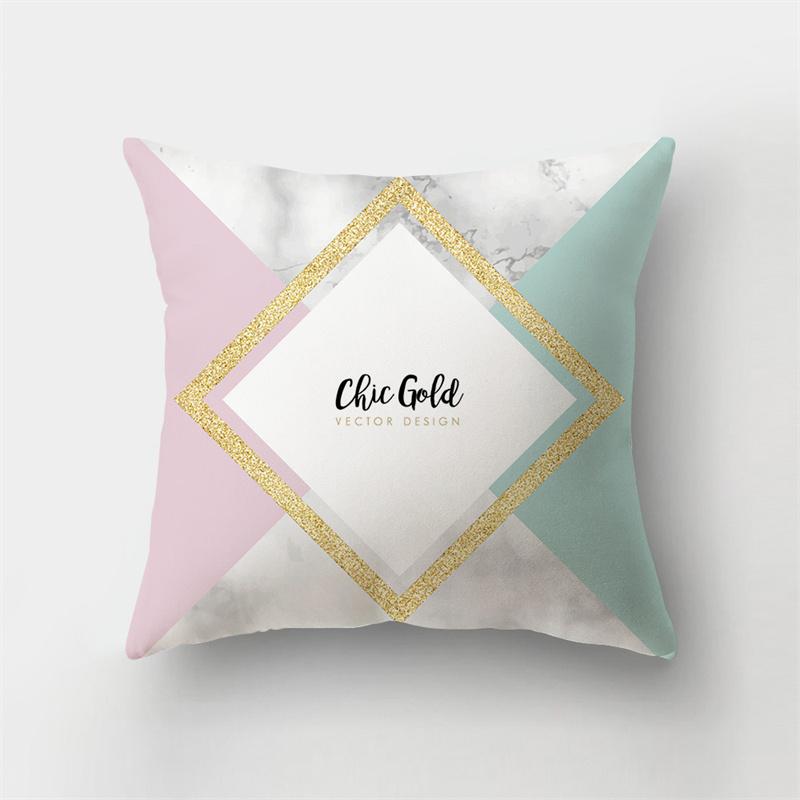 45x45cm Abstract Geometric Print Cushion Cover Marble Pillow Cover Polyester Short Plush Patchwork Sofa Home Decor Cushion Cover