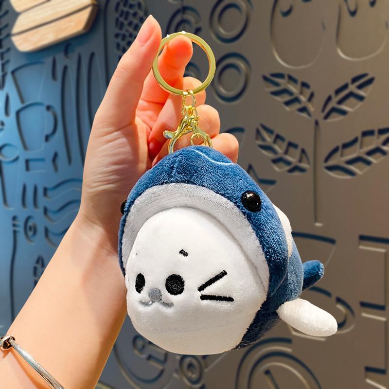 Cute Seal Plush Keychain In Whale Costume Soft Car Key Holder Accessory
