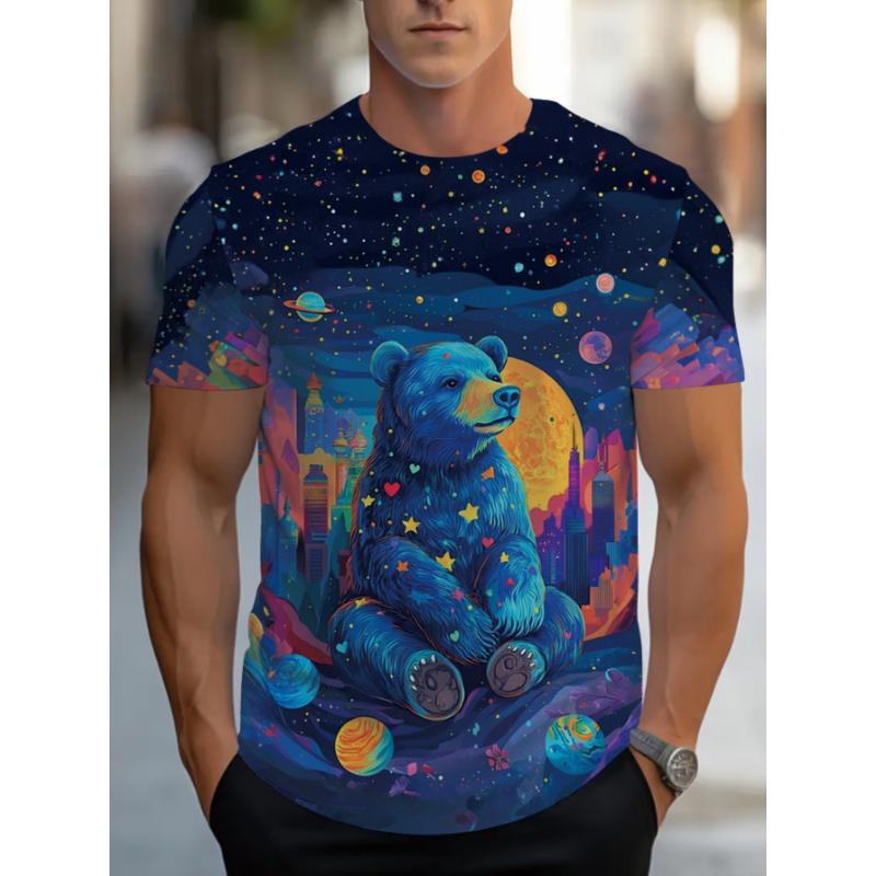 T-shirt da uomo a maniche corte con girocollo e stampa 3D, taglie forti, T-shirt casual estiva