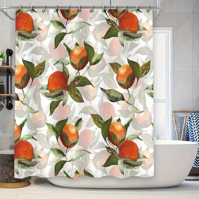 

Artistic Bathroom Shower Curtain With Fruit Pattern Modern Watercolor Design Pink, Green Orange Colors 180X245Cm (Large Size) W60H190(CM)-1 Pcs