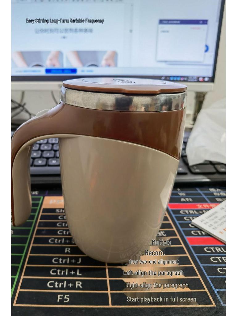 Elektrický hrnek na kávu s mícháním - Nerezový s nastavitelnou rychlostí pro fitness a kancelář