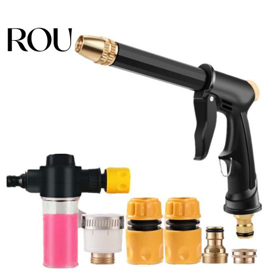 Multi Pattern Hose Nozzle Garden with Foam Cannon, Quick Connectors, Heavy Duty Car Wash Brass Connector Nozzle, High Pressure for Washing Watering A