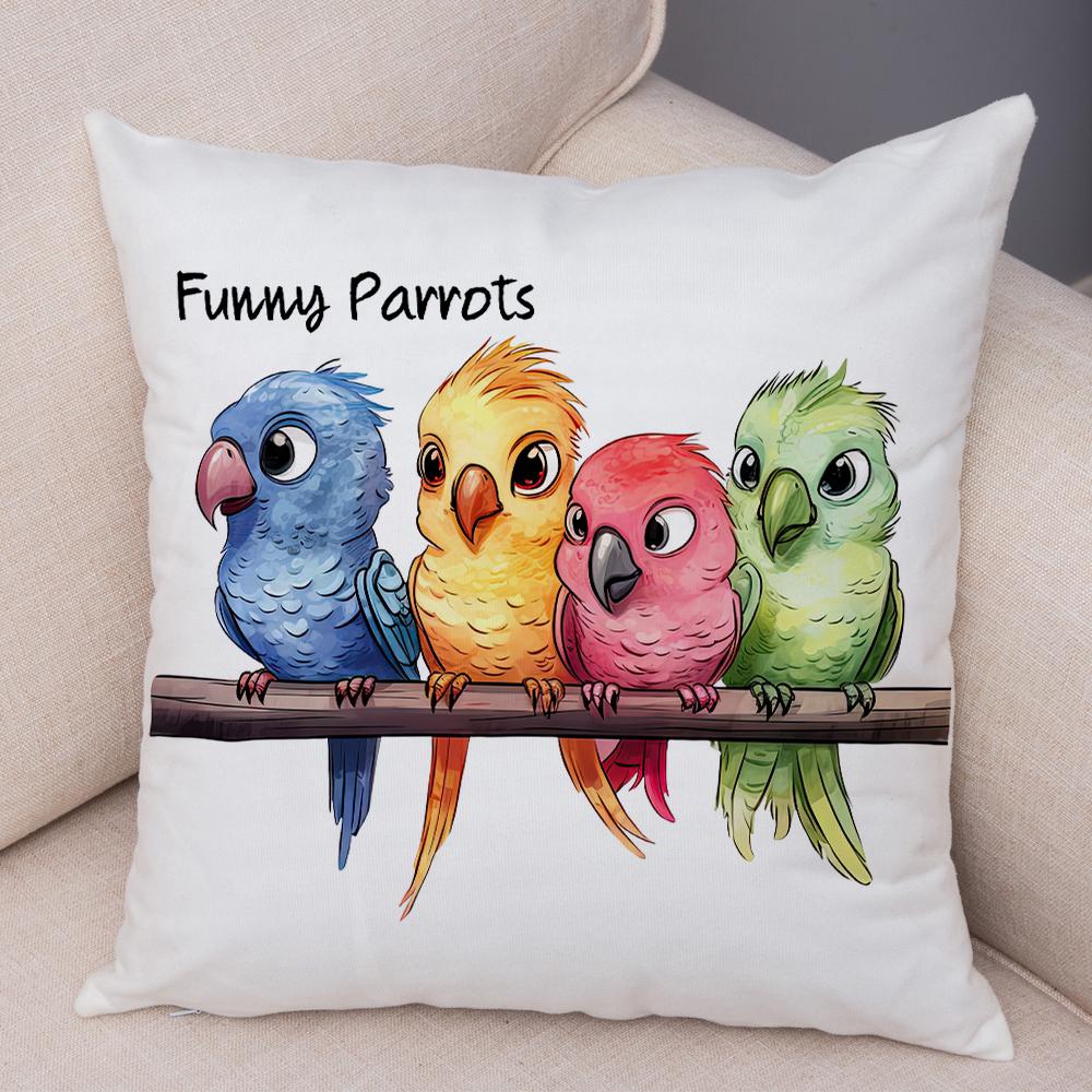 Double Print Cute Cartoon Funny Parrot Pillow Case Decor Animal Pillowcase Soft Short Plush Cushion Cover for Home Sofa Car