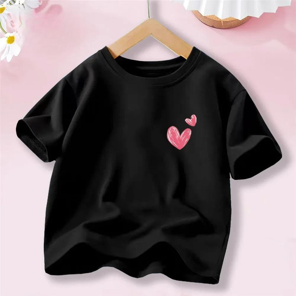 Sweet Heart Print TShirt Crew Neck Short Sleeve TShirt Casual Every Day Tops Girls Clothing Fashion Teens Sport Clothes