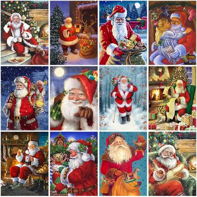 5d DIY Moș Crăciun pictură cu diamante desene animate de Crăciun cu punct de cruce Mozaic cu diamante peisaj de iarnă Decor camera de perete Cadou