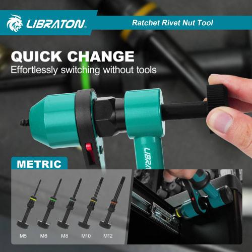 LIBRATON Ratchet Nut Set, Includes 50 M5, M6, M8, M10, and M12 Rivet Nuts, with Storage Case