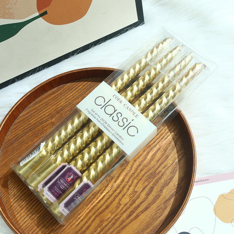 Colorful European-style Electroplated Threaded Long Pole Candles Christmas Wedding Birthday Chinese Valentine's Cone Candles Romantic Decoration