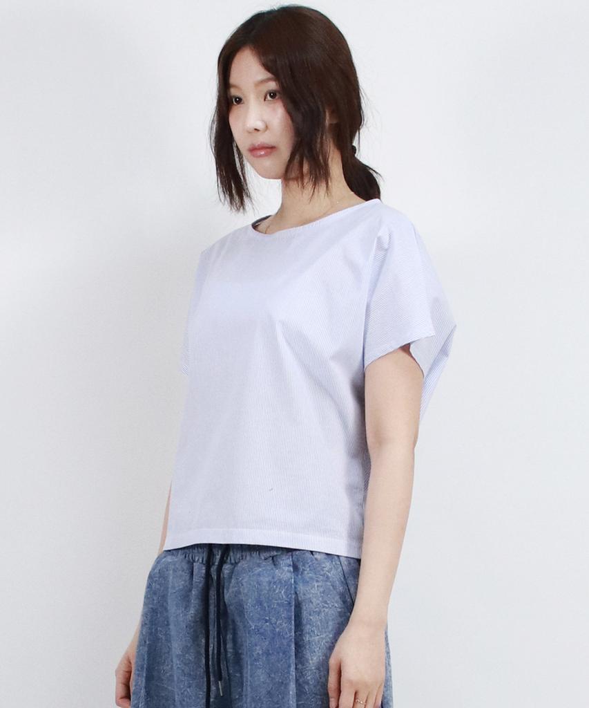 Deumakeu Stripe Mini French Short Sleeve Shirt Blue