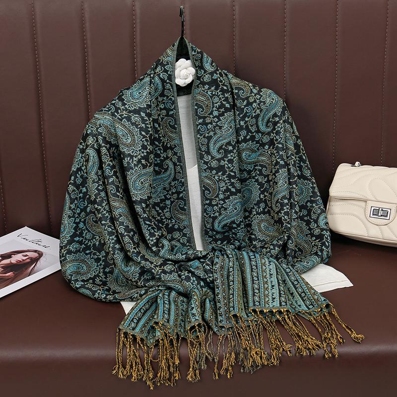 

[T077] Етнічний стиль Китиці Ковдра Товста Пашміна Зимова Тепла Шаль Накидка Кашеміровий Жаккардовий Шарф Жіноча Хустка Пончо Столи 60x180cm