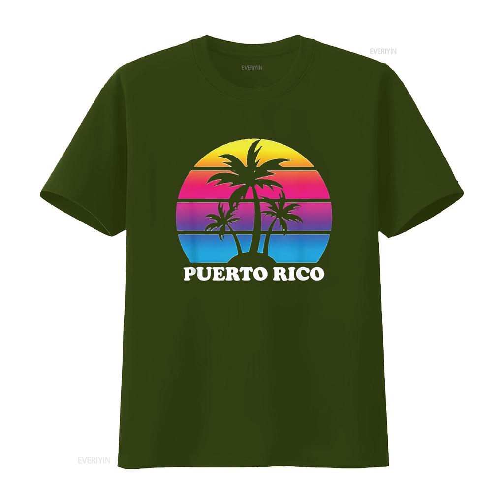 Mens Puerto Rico Retro Palm Tree Sunset Vacation Beach Trip T Shirt Black vintage Washed Comfortable Casual designer clothes