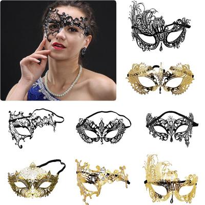 Elegantní kovová diamantová maska maškarní pár Halloweenská párty dámský doplněk