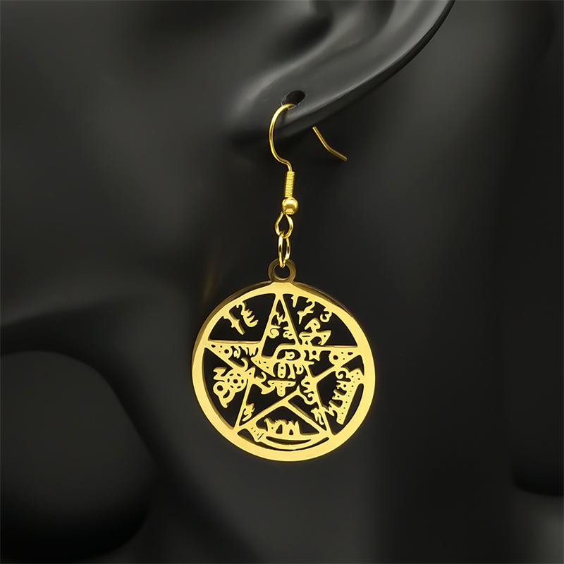 Witchcraft Tetragrammaton Pentagram Stainless Steel Elegant Drop Earrings Silver Color Je Star Women Jewelry Gift E447S02