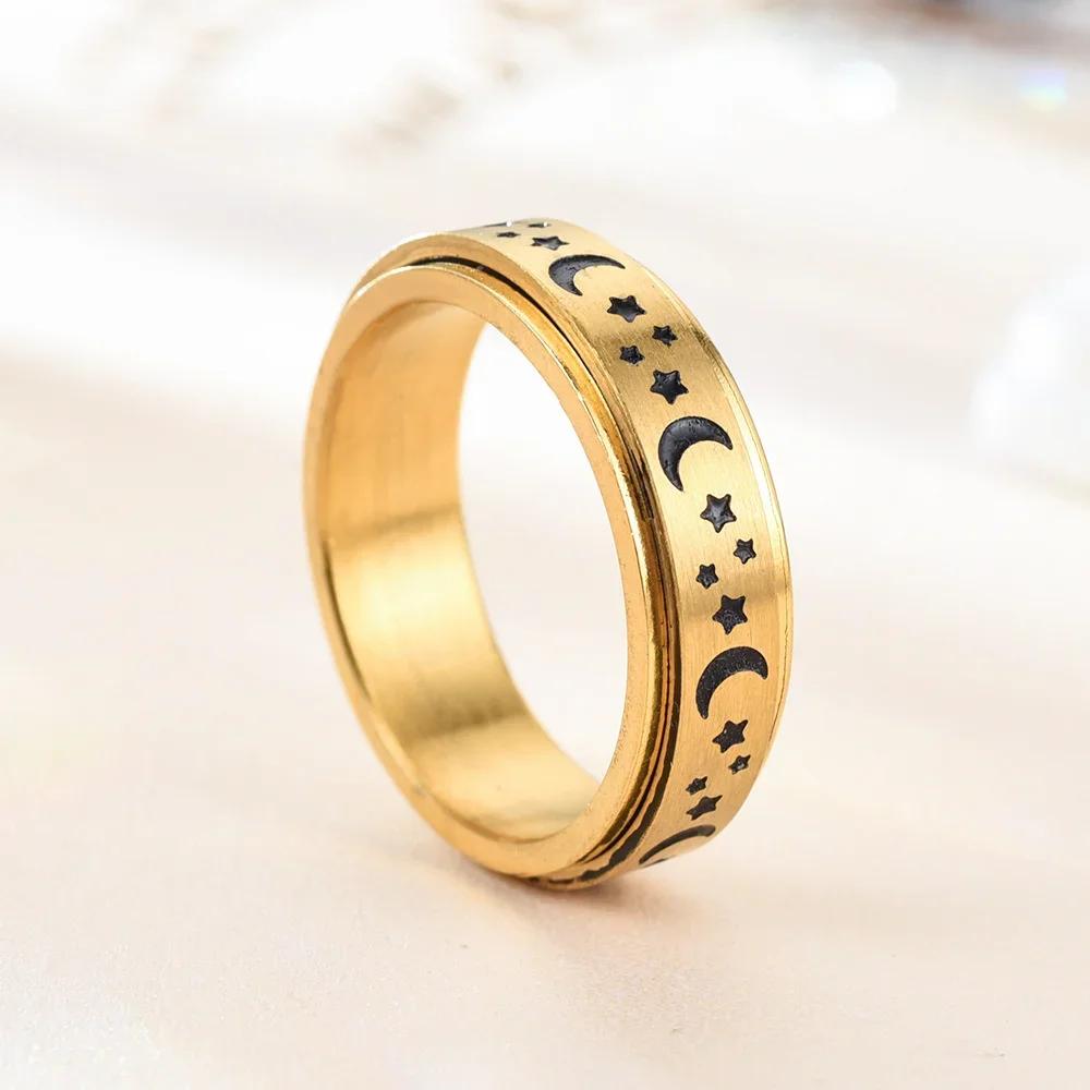 Rings Mens Ring Rotating Stainless Steel Star Moon Knuckle Rock Band Accessories HipHop Party Wedding Gift Creative