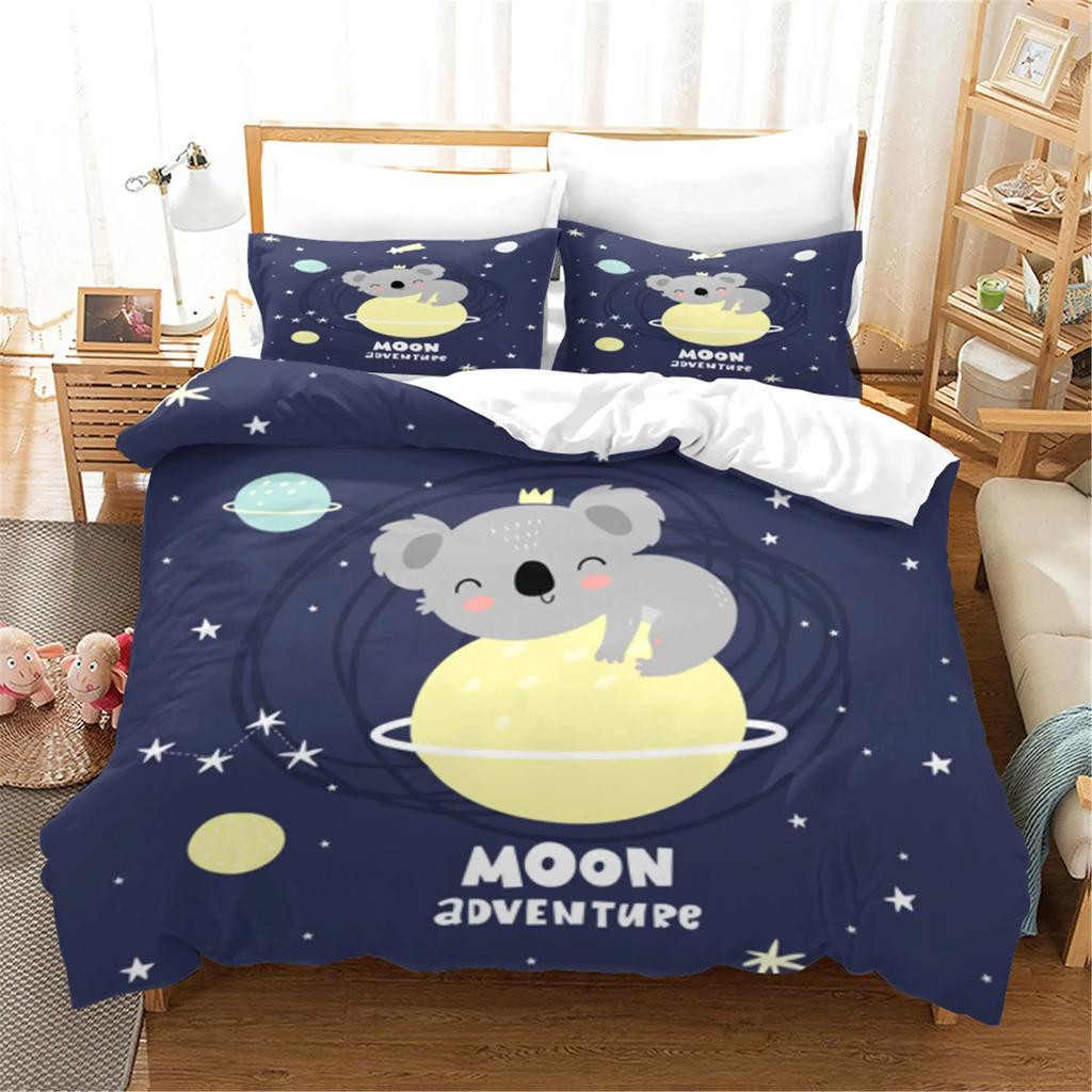 Cartoon Koala Bettbezug & Kissenbezug Bettwäscheset Einzel Doppel Twin Full Queen King Size Bettset für Schlafzimmerdeko Regenbogen