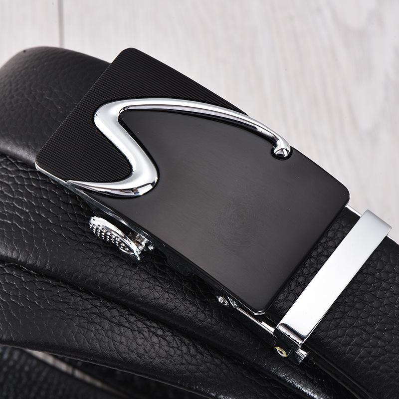 Men's Cowhide Belt Trendy Automatic Buckle Cowhide Pants Belt Business Casual Simple and Versatile Middle Aged and Young Belt Men