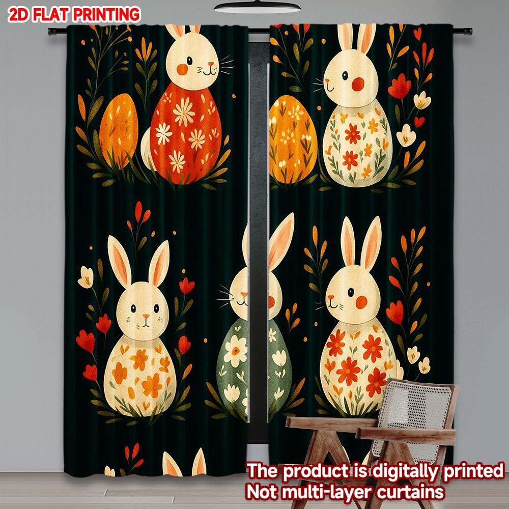 2D Flat Printing 2pcs Party Curtain Lovely Farmhouse Easter Eggs with Spring Digital Printed Polyester Drapes Party Decorations