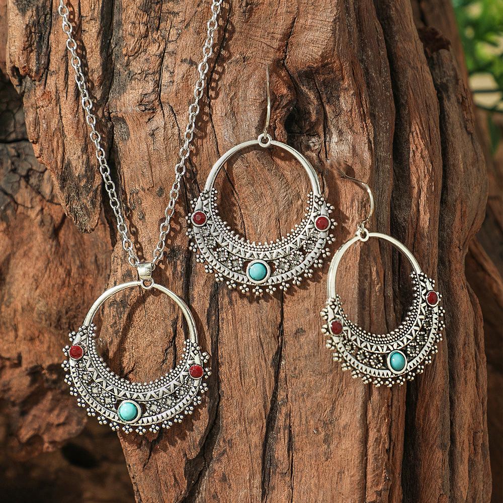 Medieval turquoise water drop earrings women ins design sense national style personality exaggerated earrings tide source