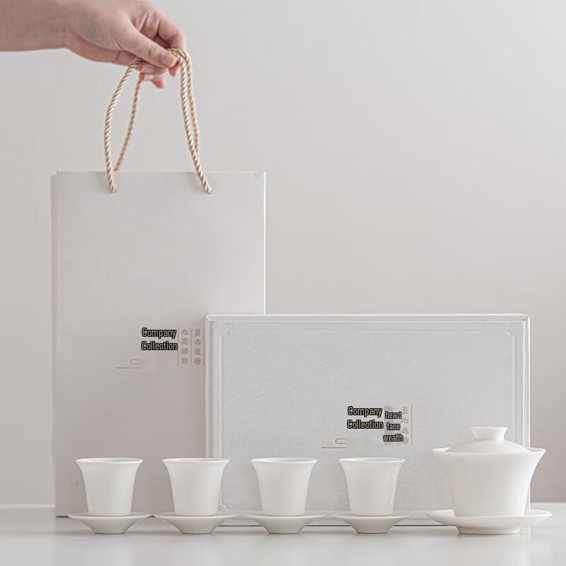 Mutton Fat Jade Porcelain Gaiwan Tea Set