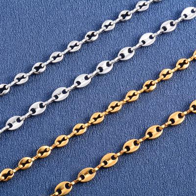 Handgefertigte Halsketten Glied Kaffeebohnenketten Edelstahl Schmuckzubehör für Damen Herren Choker am Hals Kragen DIY Geschenk