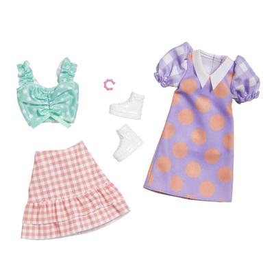 Πακέτο αξεσουάρ μόδας Barbie πουά HBV70 (Μωβ Φόρεμα)