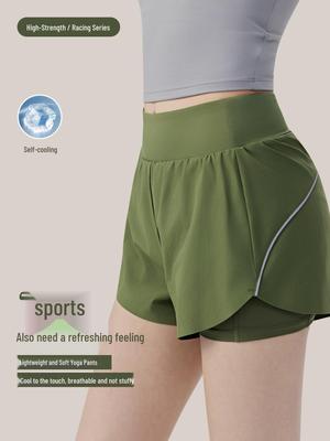 Women's High-Waisted Two-Piece Sports Shorts with Pockets - Casual Loose Fit for Running, Yoga, and Fitness