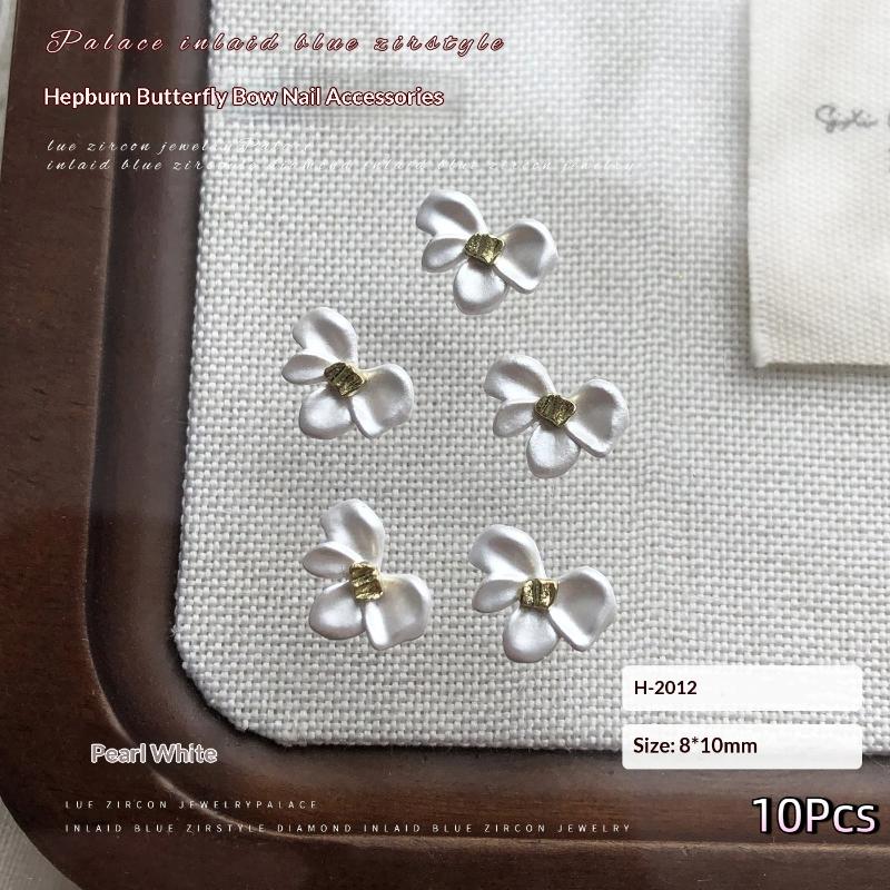 10Pcs Bowknot Nail Charms Metal Wine Red Black White Nail Rhinestone High Quality Stereoscopic Nail Decoration