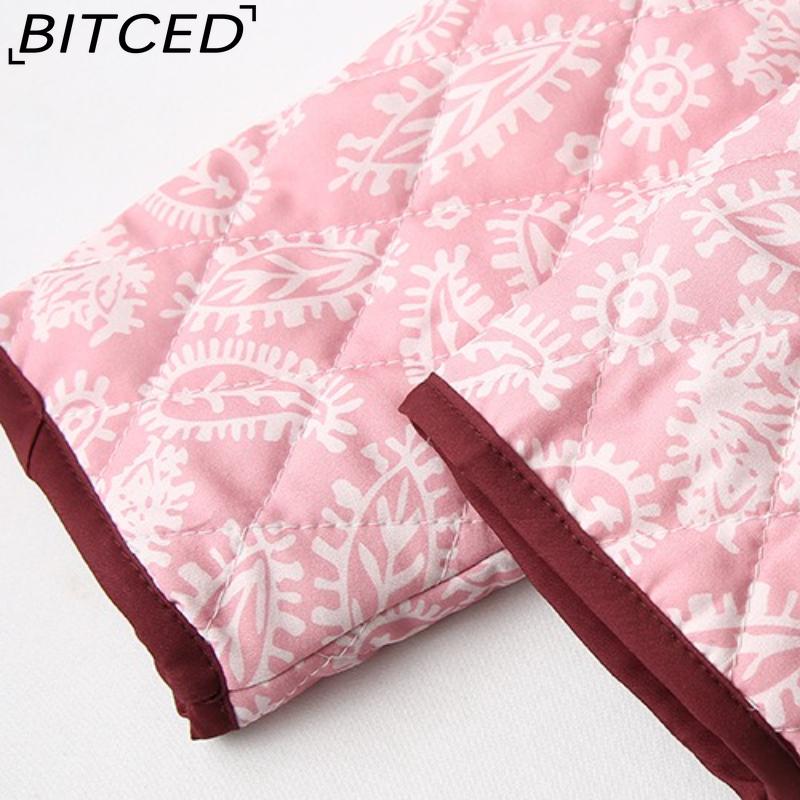 BITCED Women's Autumn/Winter Fashion Casual V-Neck Printed Quilted Cotton Patchwork Jacket