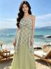 French Suspender Dress Summer New Seaside Vacation Long Dress Plaid Gentle Wind Pure Desire Wind Beach Dress
