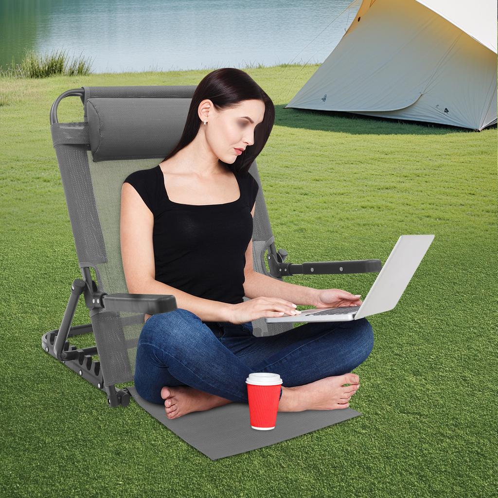 Grey Steel Adjustable Lifting Bed Backrest,8 Gears 86x36.5x70CM Portable Backrest Support With Armrest Free Standing for Bedroom