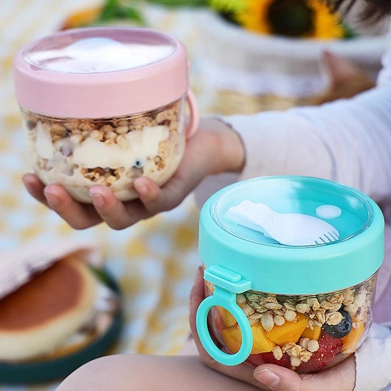 Leakproof Overnight Oat Containers with Lids and Spoons Cereal Cups Yogurt Breakfast On the Go Cups Oatmeal Jars