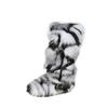Y2K Spice Girls Sexy Tall Snow Boots New Cross Belt Buckle Fur Fluffy Boots