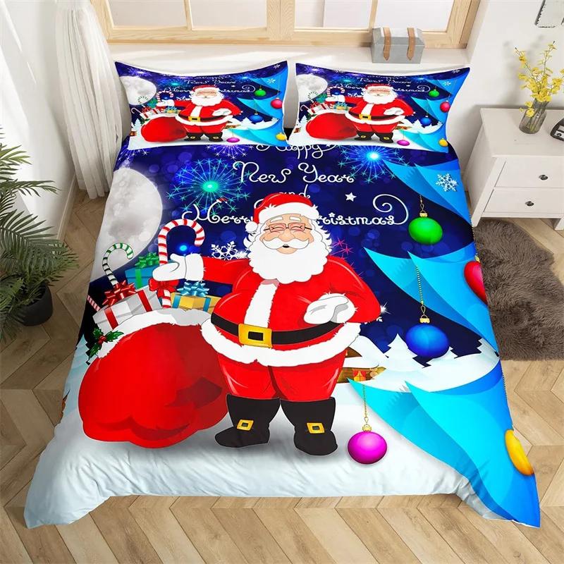 Christmas Duvet Cover Twin/Full/Queen/King Cartoon Santa Claus Bedding Set Xmas Theme Snowflake Comforter Cover for Girls Adults