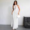 New European And American Fashion Slim-Fit Ruched Long Dress Solid Color Women'S Summer Long Dress