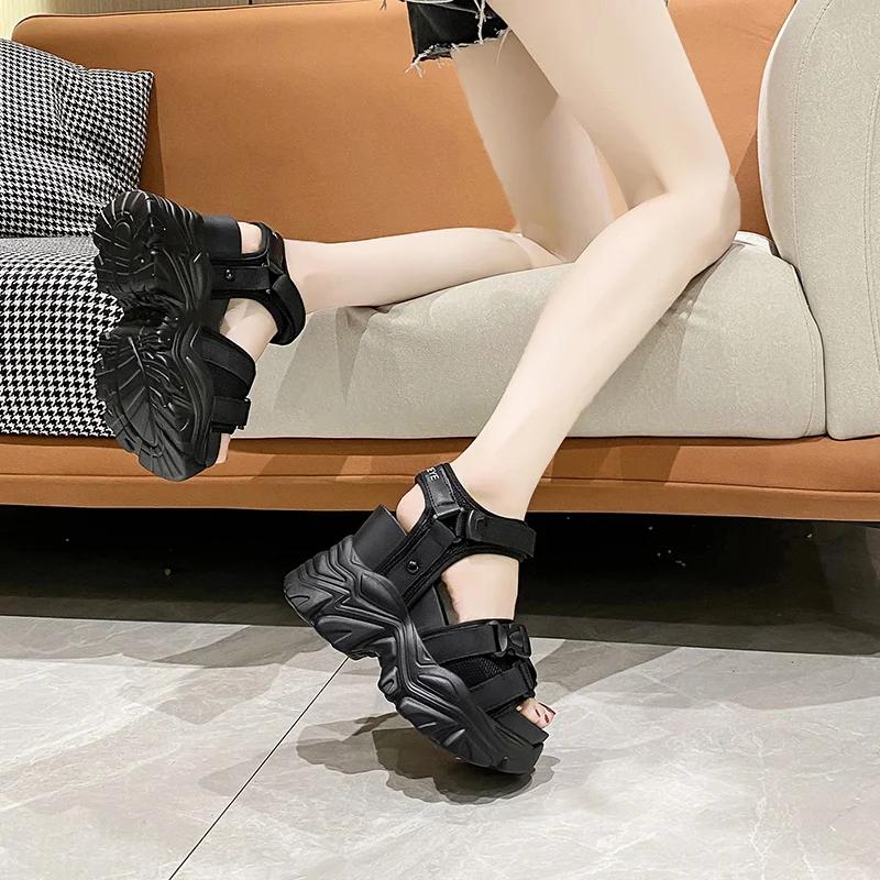 Fashion Women Leisure Chunky Platform Sandals Peep Toe 11CM High Heels Gladiator Goth Slippers Woman Fashion Trendy Summer Beach Sandals