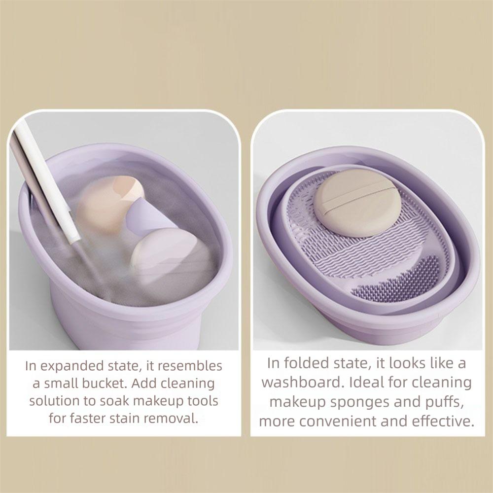 Ciotola per Lavaggio Pennelli Cosmetici 3 in 1 Tipo Pieghevole Scatola Pulizia Beauty Blender in Silicone Multifunzione con Supporto Portaoggetti Lavatrice per Cipria