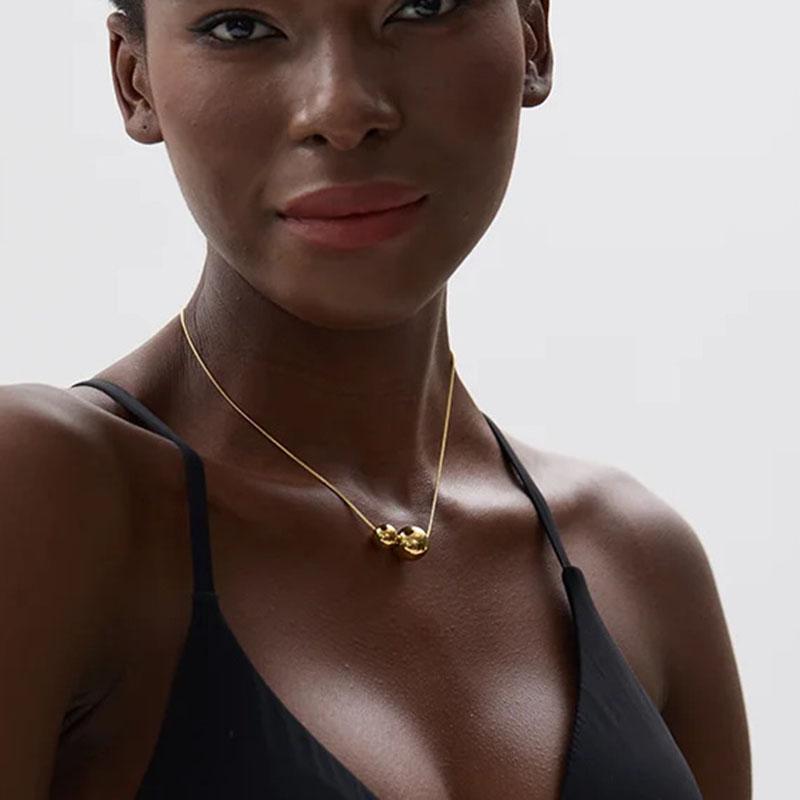 Stainless Steel Round Ball Beads Pendant Necklace Fashion Waterproof Metal Daily Gold Color Trendy Jewelry for Women Gift