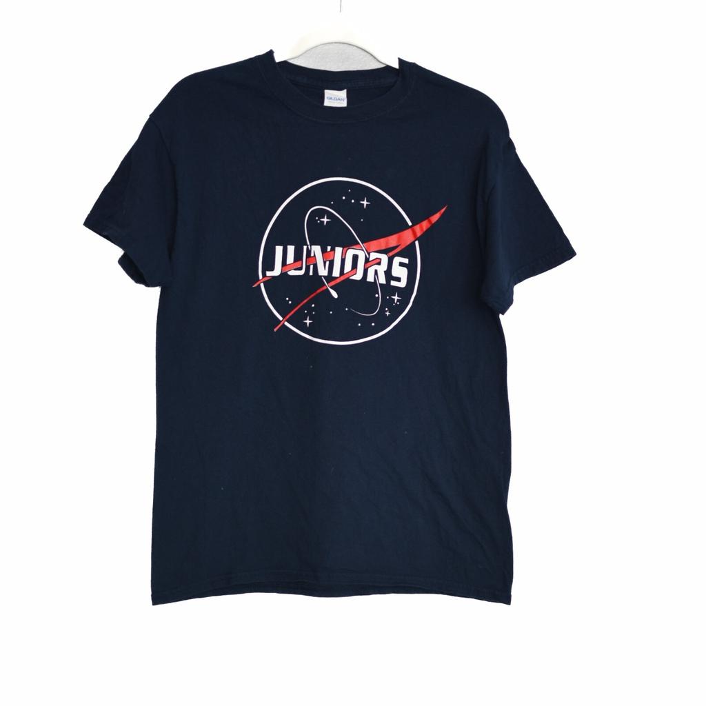 Nasa Juniors Men Navy Blue T-Shirt Graphic Print Short Sleeve Round Neck Size M