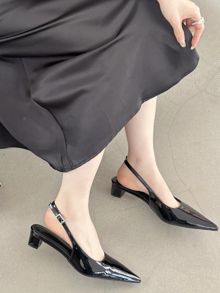 2025 spring new pointed thick heel short heel European and American fashion bag head women's shoes